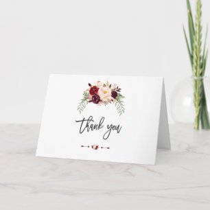 Tarjeta De Agradecimiento Boho Borgoña Marsala Floral Caligrafía Gracias