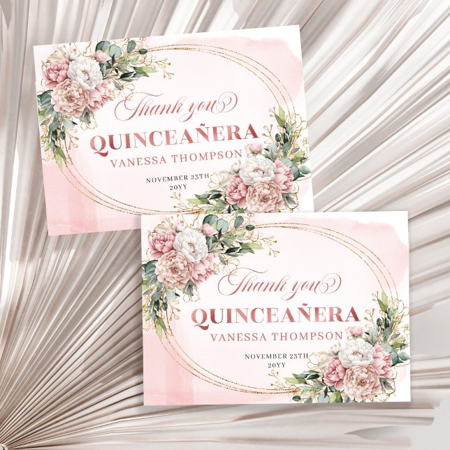 Tarjeta de agradecimiento boho botánico rosa polvo (Dusty Pink Botanical Boho Thank You Card Styled for Quince)