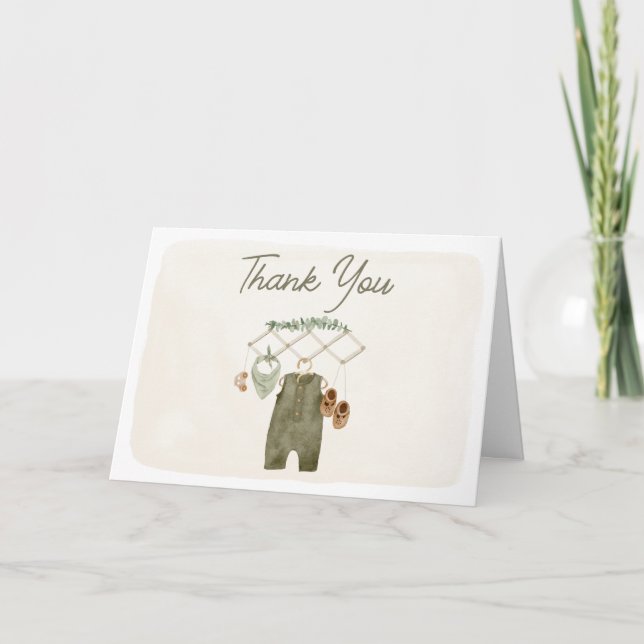 Tarjeta De Agradecimiento Boho Boy Baby Clothes Baby Shower (Anverso)