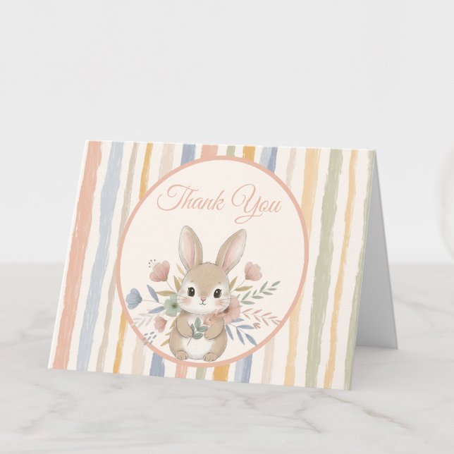 Tarjeta De Agradecimiento Boho Bunny Watercolor Stripe  (Boho Bunny watercolor stripe thank you note card)