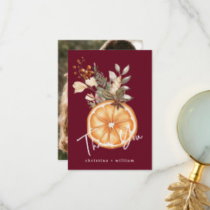 Tarjeta De Agradecimiento Boho Burgundy Boda de vacaciones de invierno seco