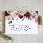 Tarjeta De Agradecimiento Boho Burgundy y Flores de Peach caen en la boda<br><div class="desc">Envíe gracias con esta tarjeta de agradecimiento de personalizable. Cuenta con un jardín acuático de melocotón,  borgoña y flores violetas con acentos verdes. Personalice agregando sus detalles. Esta floral tarjeta de agradecimiento es perfecta para bodas de otoño,  duchas de novias,  cumpleaños y más.</div>