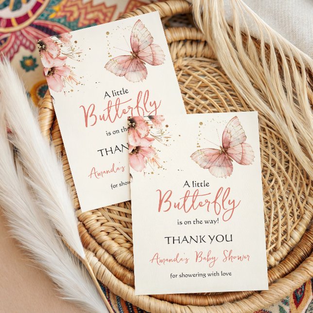 Tarjeta De Agradecimiento Boho Butterfly Wildflower Floral Girl Baby Shower (Subido por el creador)
