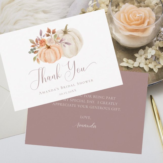 Tarjeta De Agradecimiento Boho Caall Floral Calabaza Blanca Ducha de novia (Subido por el creador)