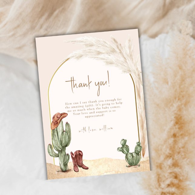 Tarjeta De Agradecimiento Boho Cactus Arch Desert Cowboy Hola Baby Shower (Boho Cactus Arch Desert Cowboy Hello Baby Shower Thank You Card)