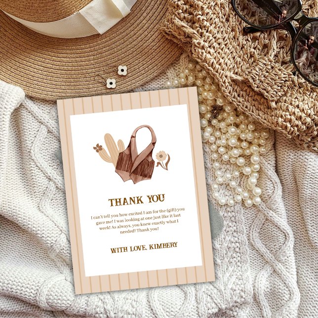 Tarjeta De Agradecimiento Boho Cactus Cowgirl Neutral ruso Baby Shower (Neutral Rustic Boho Cactus Cowgirl Baby Shower Thank You Card)