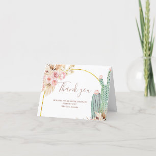 Tarjeta De Agradecimiento Boho Cactus Floral Bridal Shower