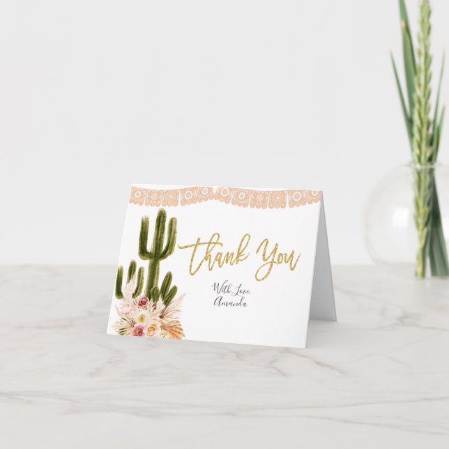 Tarjeta De Agradecimiento Boho Cactus Floral Bridal Shower (Anverso)