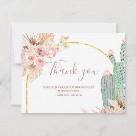 Tarjeta de agradecimiento Boho Cactus Flores Rosad