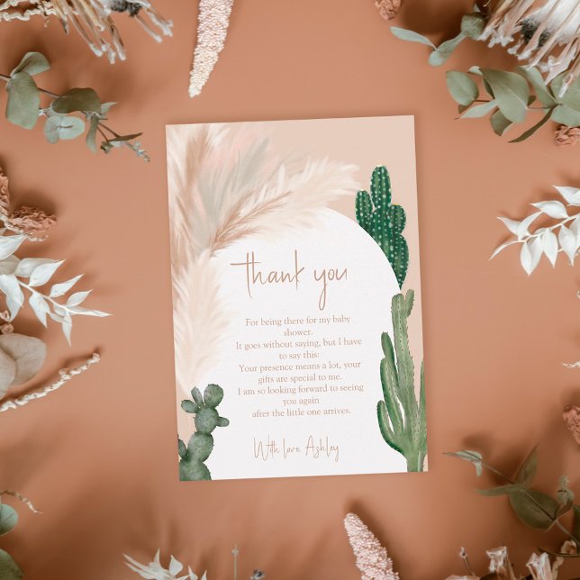 Tarjeta De Agradecimiento Boho cactus pampas arco desierto bebé ducha (Subido por el creador)
