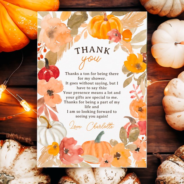 Tarjeta De Agradecimiento Boho cálido Pequeño calabaza caída ducha bebé (Warm Boho Little pumpkin fall baby shower Thank You Card)