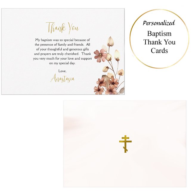 Tarjeta De Agradecimiento Boho caprichoso florece bautismo cristiano ortodox (Subido por el creador)