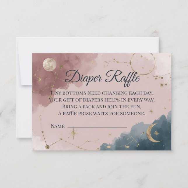 Tarjeta De Agradecimiento Boho Celestial Diaper Raffle Card | Gold Moon (Anverso)