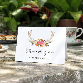 Tarjeta De Agradecimiento Boho Chic Floral Antler Blanco Estilo Gracias