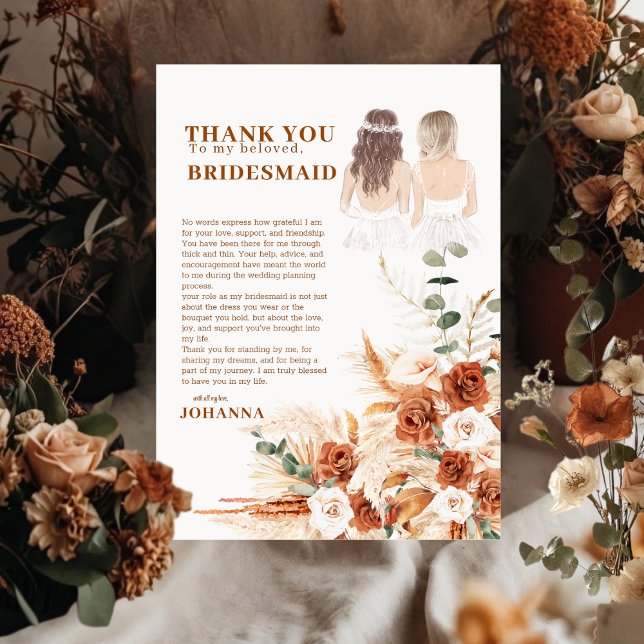 Tarjeta De Agradecimiento Boho Chic Terracotta Pampas Bridesmaid Thank You  (Subido por el creador)