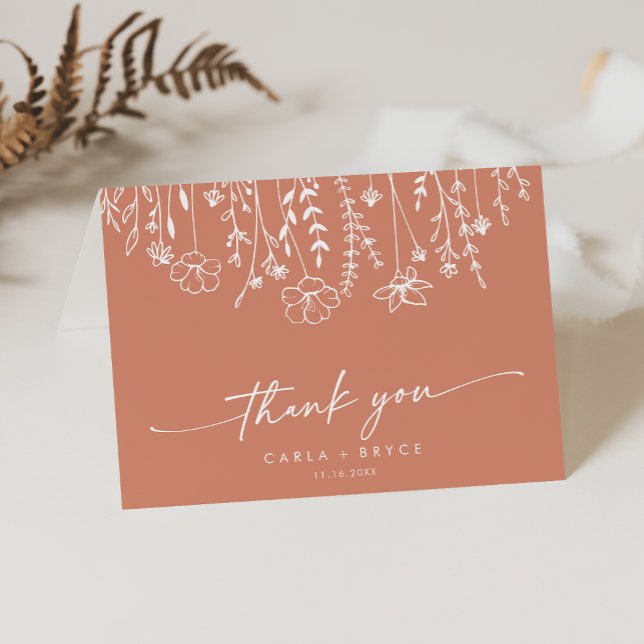 Tarjeta De Agradecimiento Boho Chic Terracotta Wildflower Folded Wedding  (Subido por el creador)
