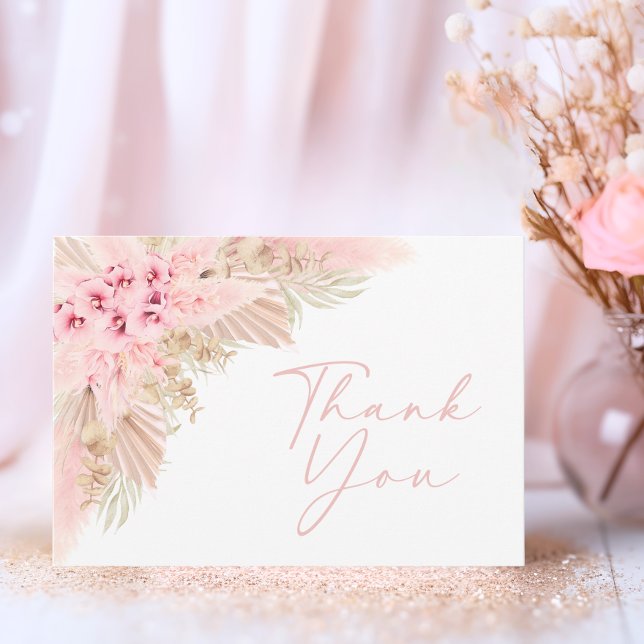 Tarjeta De Agradecimiento Boho Chica Pampas Orchid Gracias Baby Shower (Boho Girl Pampas Orchid Thank You Baby Shower)