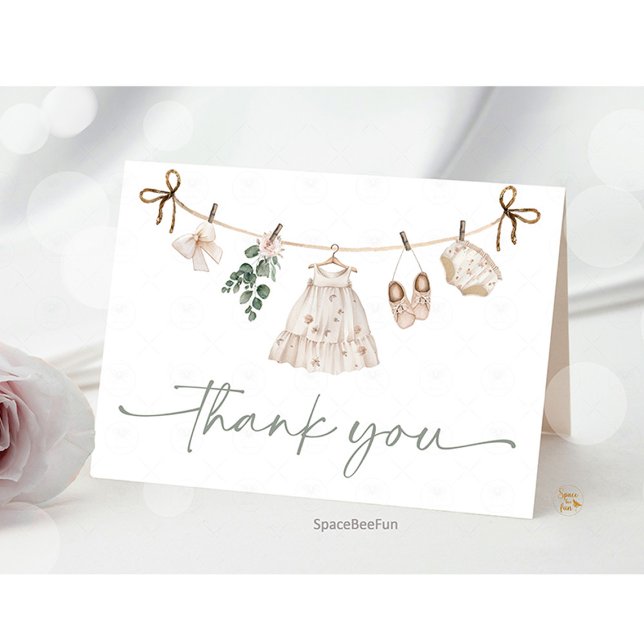 Tarjeta De Agradecimiento Boho Clothes Baby Shower (boho baby shower invitation, thank you cards,sage vreen,pink blush baby shower, baby girl shower inv)