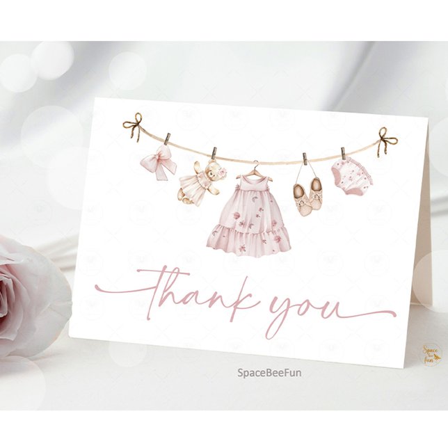 Tarjeta De Agradecimiento Boho Clothes Baby Shower (boho baby shower invitation, thank you cards,pink blush baby shower, baby girl shower invite, boho b)