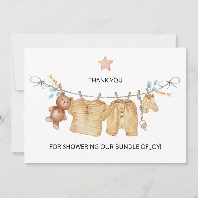 Tarjeta De Agradecimiento Boho Clothesline Baby Shower Gracias (Anverso)