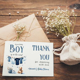 Tarjeta De Agradecimiento Boho Clothesline Blue Boy Baby Shower