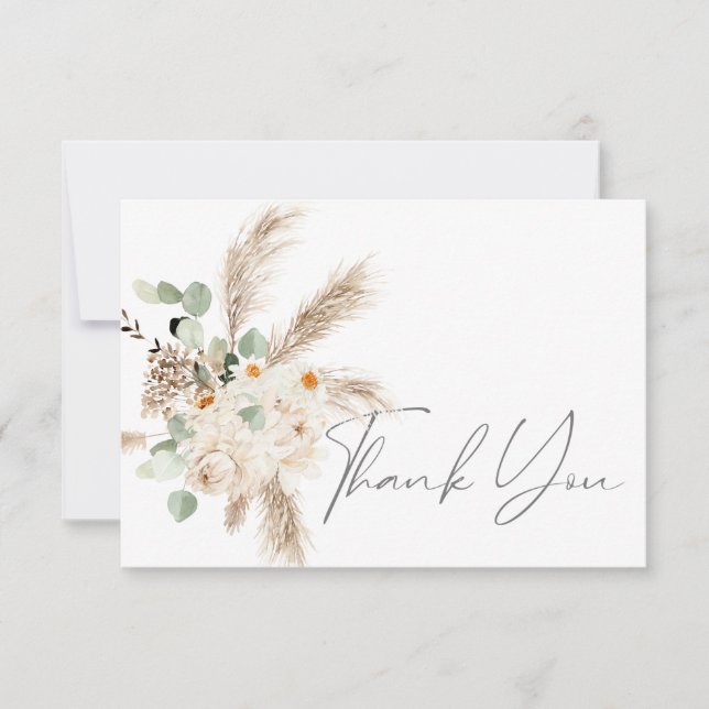 Tarjeta De Agradecimiento Boho Copper Eucalyptus Pampas Floral Gracias (Anverso)