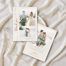 Tarjeta De Agradecimiento Boho Cream Script Boda de múltiples fotografías