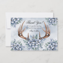 Tarjeta De Agradecimiento Boho Cuerno de Ciervo Azul Polvoriento Floral Grac