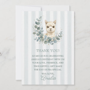 Tarjeta De Agradecimiento Boho Cute Alpaca Cumpleaños Eucalipto Oro