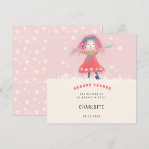 Tarjeta De Agradecimiento Boho Cute Floral Birday Party, Chica de Pink Groov
