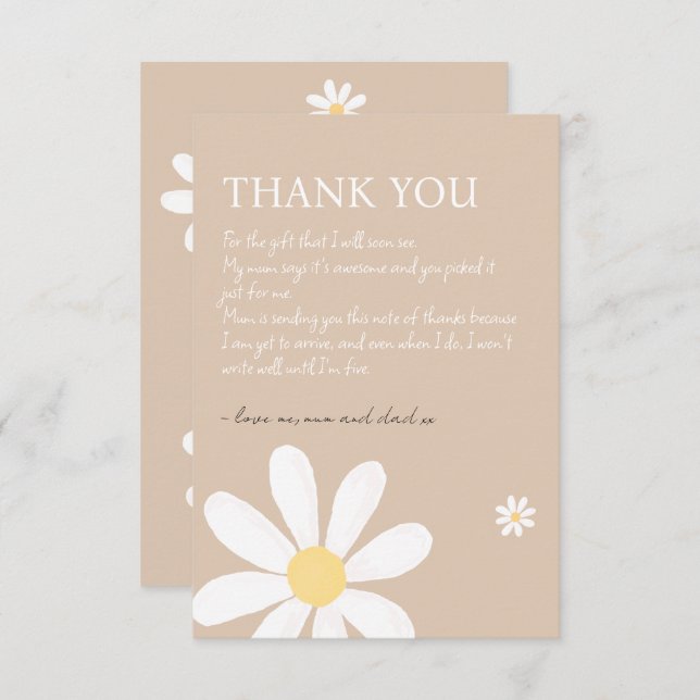 Tarjeta De Agradecimiento Boho Daisy Floral Baby Shower (Anverso / Reverso)