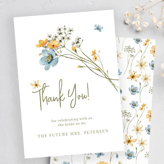 Tarjeta De Agradecimiento Boho de flores silvestres ducha de novia minimalis (Subido por el creador)