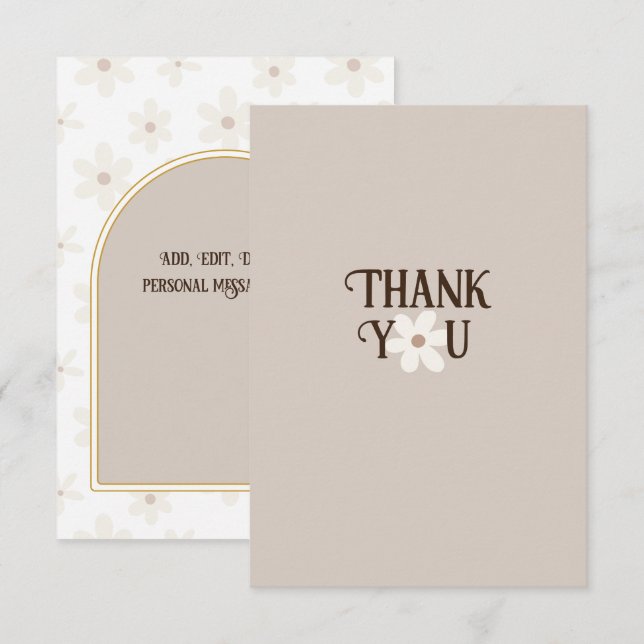 Tarjeta de agradecimiento boho de margarita natura (Anverso / Reverso)