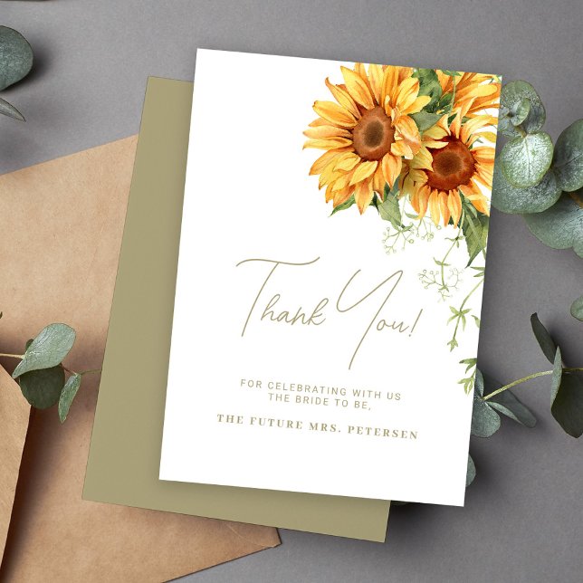 Tarjeta De Agradecimiento Boho de Sunflower elegante guión ducha de novia (Subido por el creador)