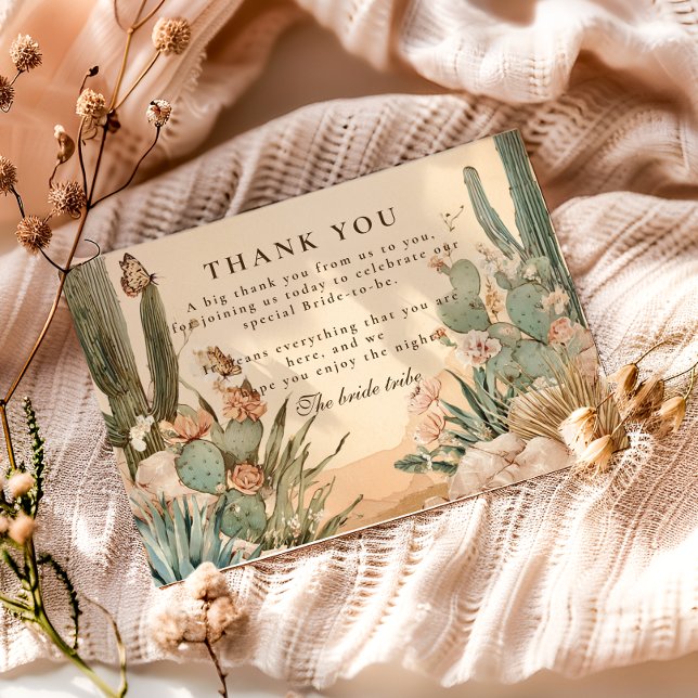 Tarjeta De Agradecimiento Boho Desert Cactus Bridal Shower (Subido por el creador)