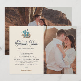 Tarjeta De Agradecimiento Boho Desert Cactus Retro Arizona 2 Photo Wedding