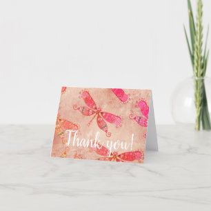 Tarjeta De Agradecimiento Boho Dragonflies en rosa