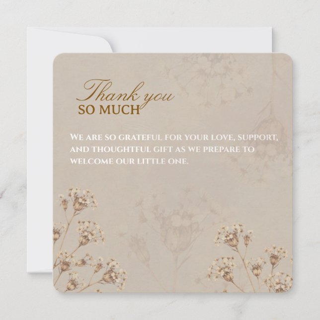 Tarjeta De Agradecimiento Boho Dried Flower Baby Shower Card (Anverso)
