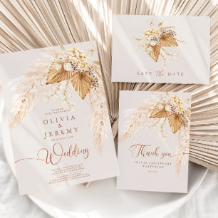 Tarjeta De Agradecimiento Boho Dried Flowers y Boda de Grass Pampas