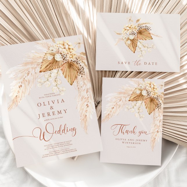 Tarjeta De Agradecimiento Boho Dried Flowers y Boda de Grass Pampas (Subido por el creador)