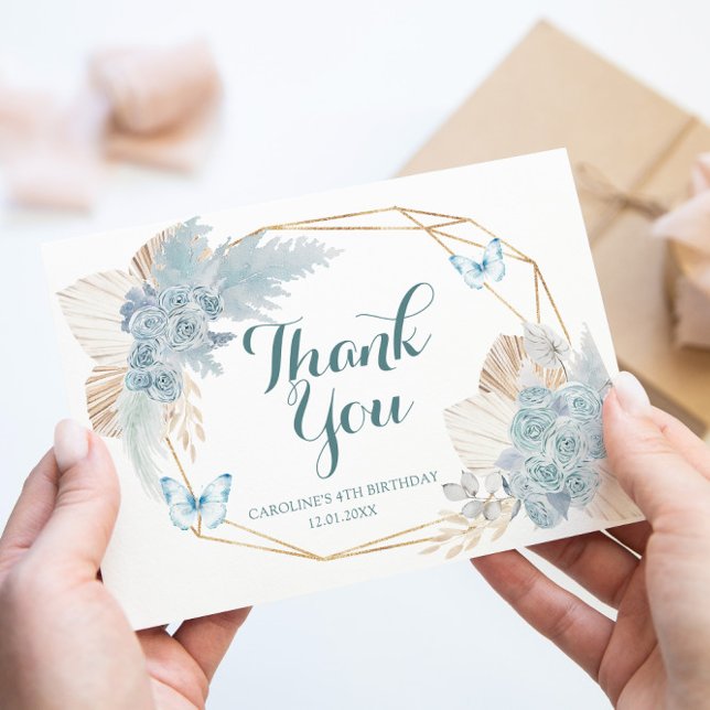 Tarjeta De Agradecimiento Boho Dusty Blue Flutter sobre el cumpleaños de la  (Subido por el creador)