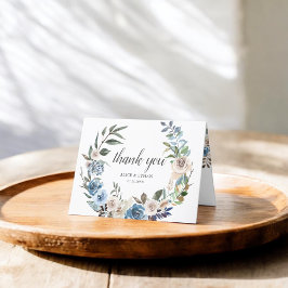 Tarjeta De Agradecimiento Boho Dusty Blue Neutral Flowers Boda