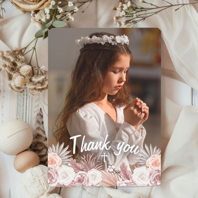 Tarjeta De Agradecimiento Boho Elegant First Holy Communition Gracias (Subido por el creador)
