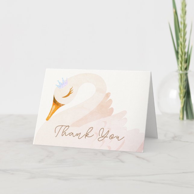 Tarjeta De Agradecimiento Boho Elegant Princess Swan Chica Baby Shower (Anverso)