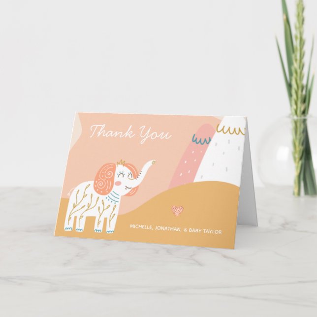 Tarjeta De Agradecimiento Boho Elephant Gracias (Anverso)