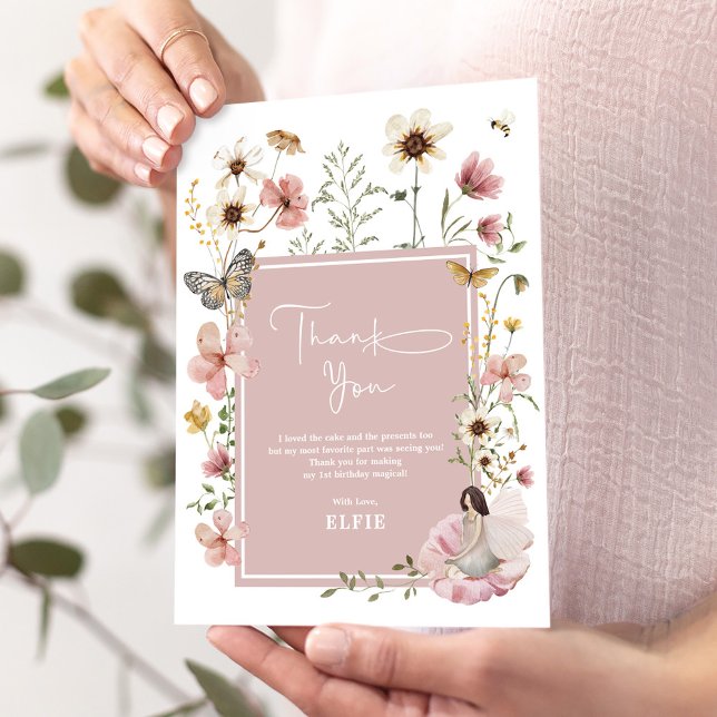 Tarjeta De Agradecimiento Boho Fairy Wildflower Garden Chica Cumpleaños (Subido por el creador)