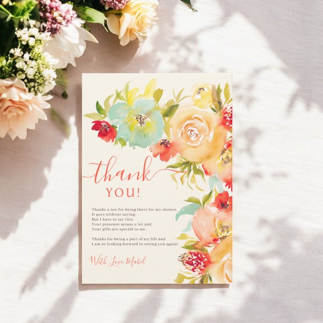 Tarjeta De Agradecimiento Boho Fall elegante acuarela floral ducha de novia (Boho Fall elegant floral watercolor bridal shower Thank You Card)