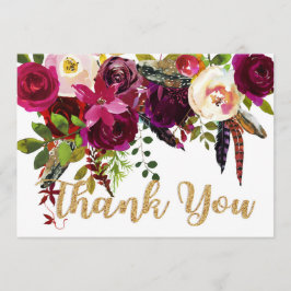 Tarjeta De Agradecimiento Boho Fall Floral Gold Moderno Gracias