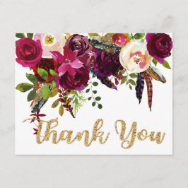 Tarjeta De Agradecimiento Boho Fall Floral Gold Moderno Gracias