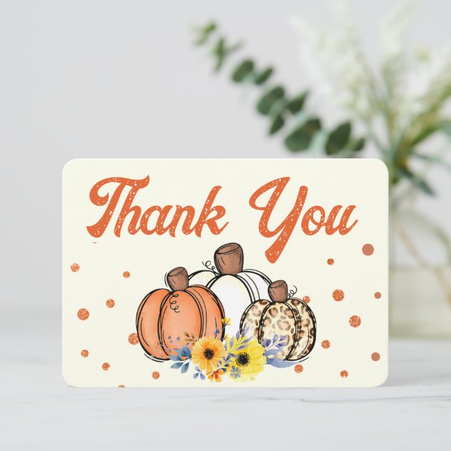 Tarjeta De Agradecimiento Boho Fall Pumpkin Gracias (Anverso de pie)
